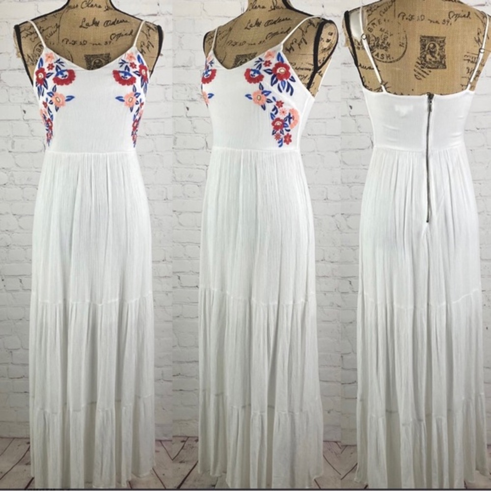 Xhilaration Crinkly Multi Tier Embroidered Maxi